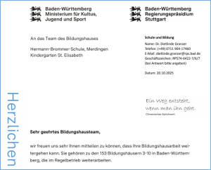 Schreiben: Verlängerung des Status "Bildungshaus"